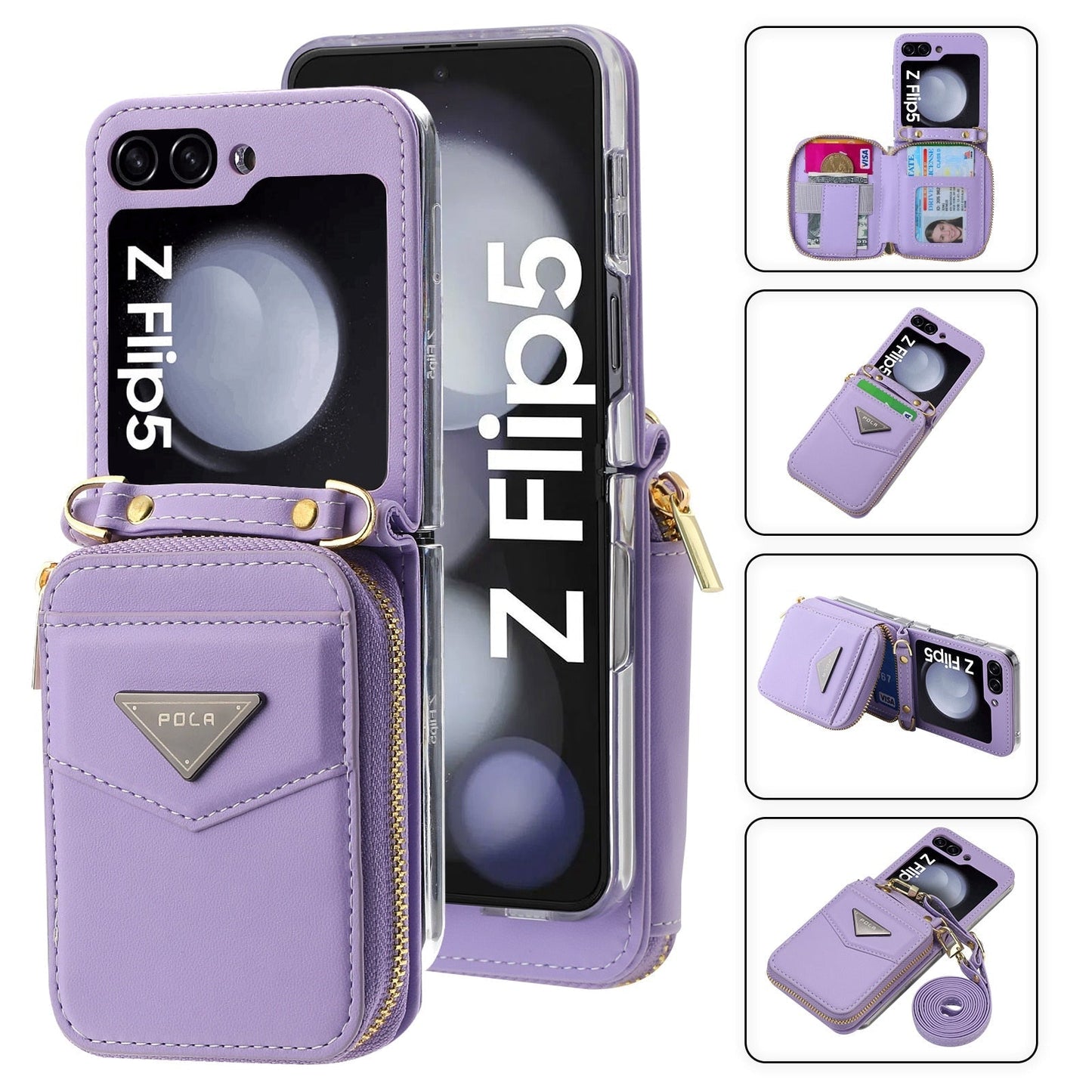 Leather Crossbody Wallet Case for Z Flip 5