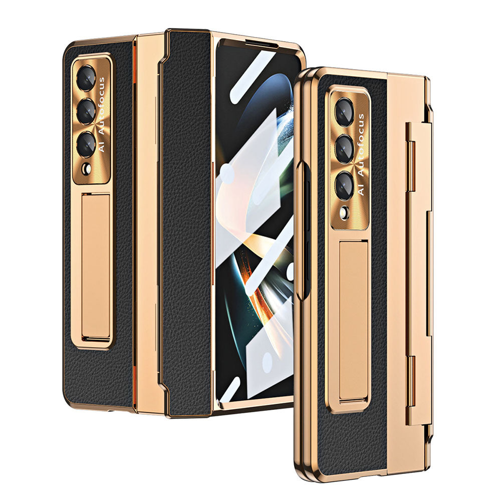 Newest Shield Hinge Plain Leather All-inclusive Drop-Proof Phone Case For Samsung Galaxy Z Fold3 Fold4 5G - casetiphone