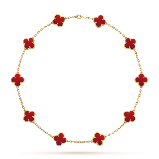 VINTAGE ALHAMBRA NECKLACE 7 RED CARNELIAN MOTIFS