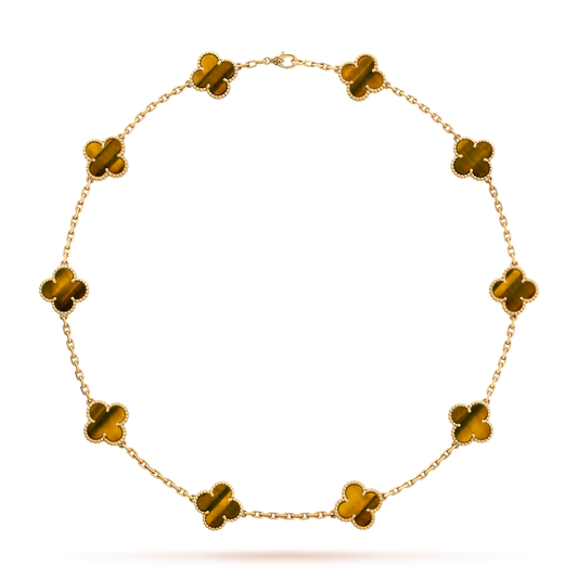VINTAGE ALHAMBRA 7 NECKLACE WITH BROWN TIGER EYE PATTERNS