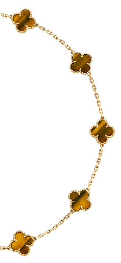 VINTAGE ALHAMBRA 7 NECKLACE WITH BROWN TIGER EYE PATTERNS