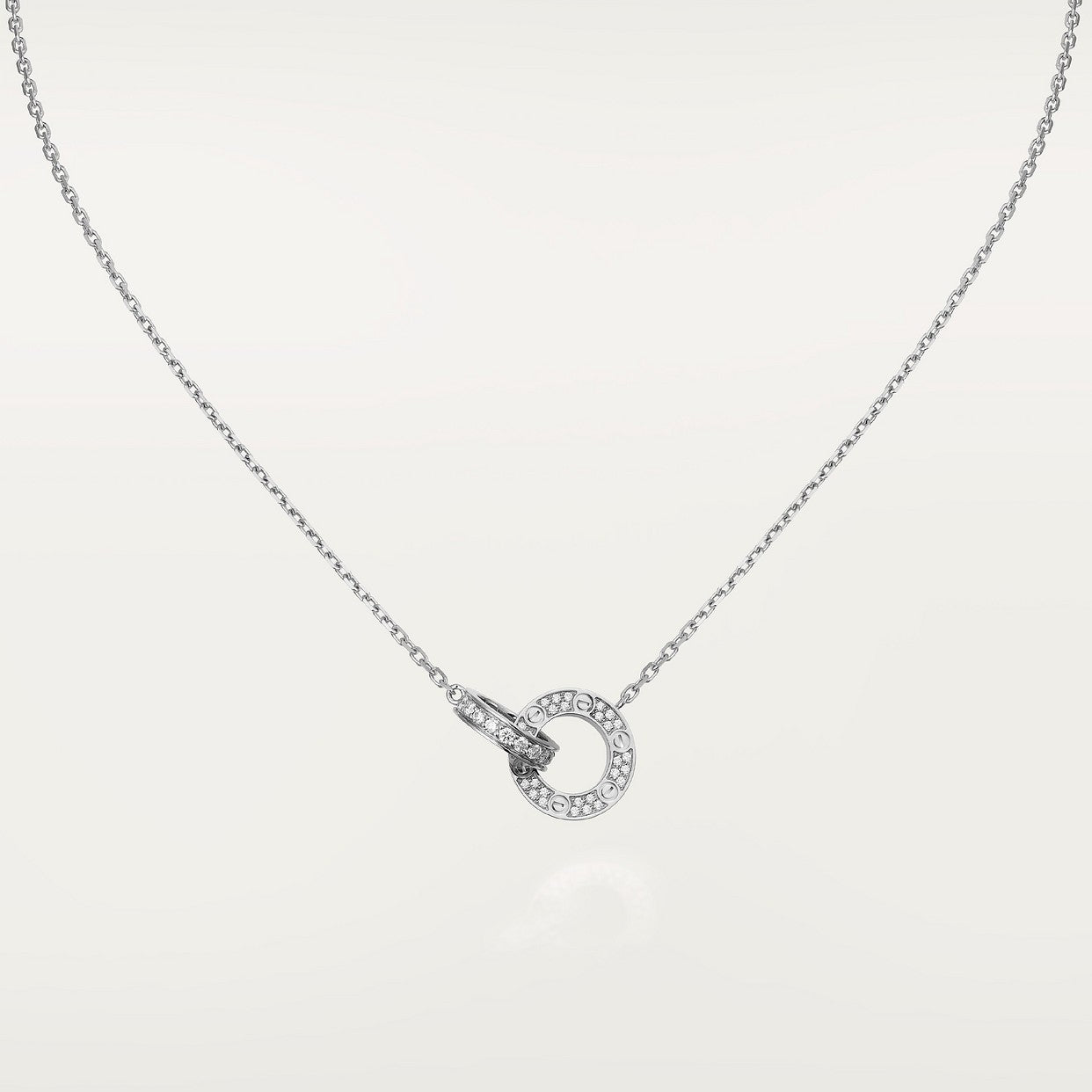 CARTIER DOUBLE PENDANT NECKLACE WITH RHINESTONES LOVE WHITE GOLD