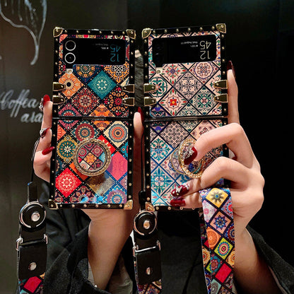 Retro Boho Style Ring Case With Lanyard for Samsung Galaxy Z Flip3 Flip4 5G - casetiphone