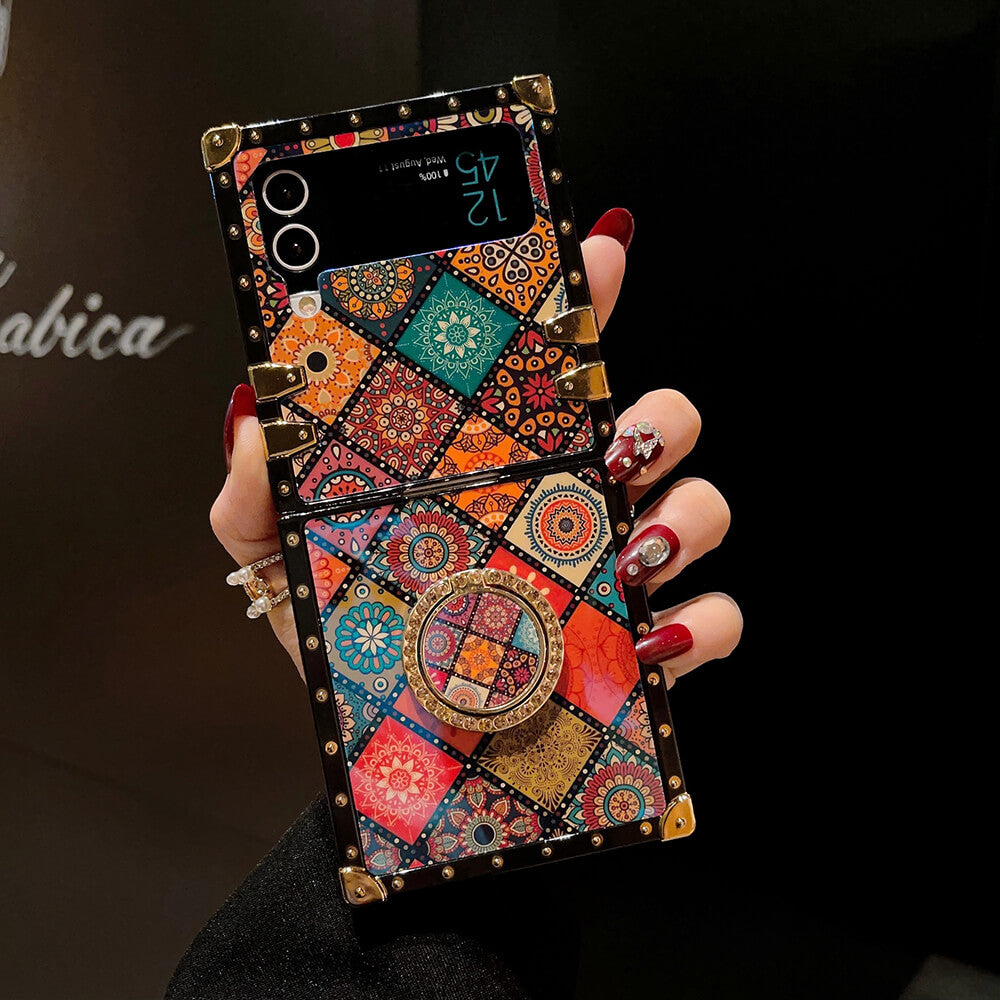 Retro Boho Style Ring Case With Lanyard for Samsung Galaxy Z Flip3 Flip4 5G - casetiphone