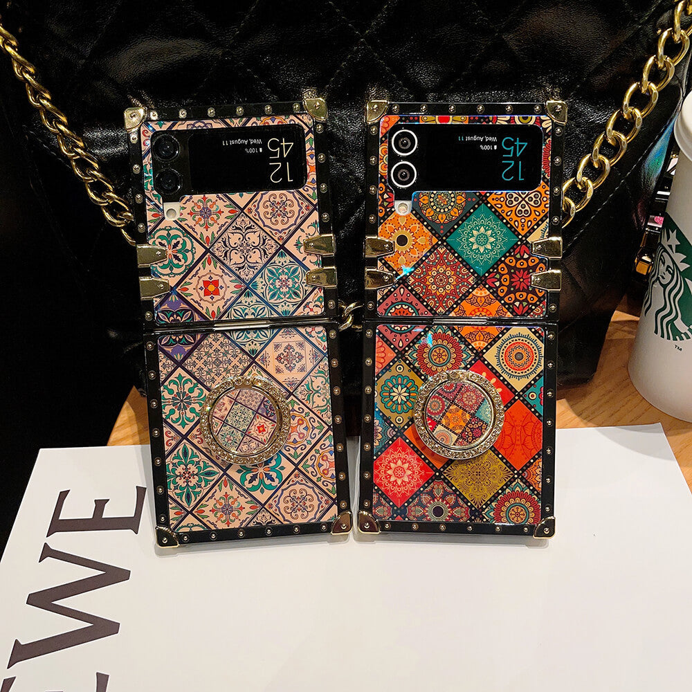 Retro Boho Style Ring Case With Lanyard for Samsung Galaxy Z Flip3 Flip4 5G - casetiphone