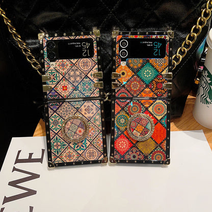 Retro Boho Style Ring Case With Lanyard for Samsung Galaxy Z Flip3 Flip4 5G - casetiphone
